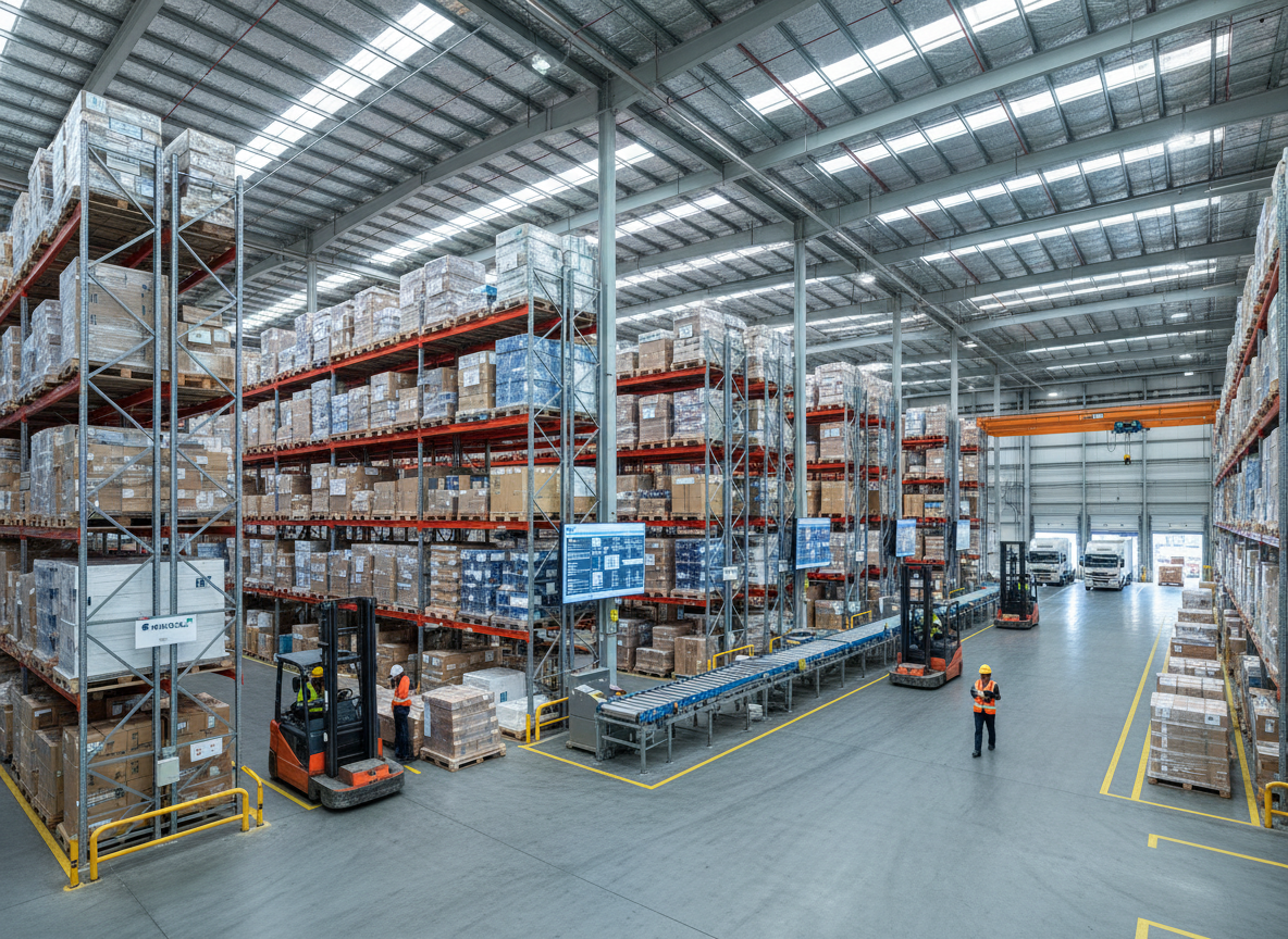 Large warehouse with logistics operations