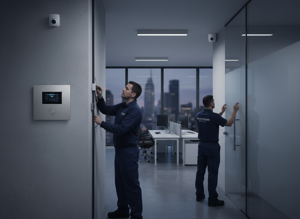 Professional commercial security system installation in a UK business premises